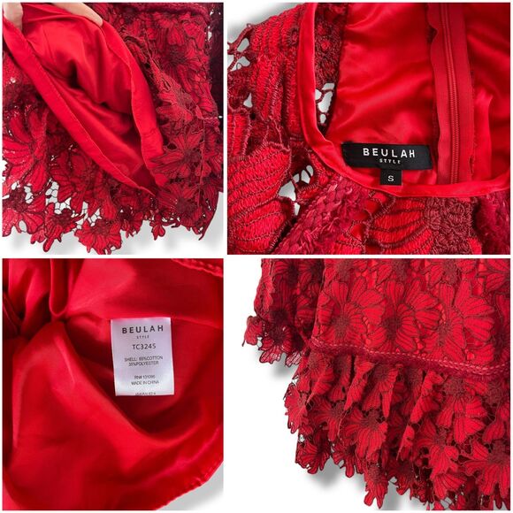 Beulah Scarlet Red Floral Lace Fransisca Mini Dress - Picture 11 of 11